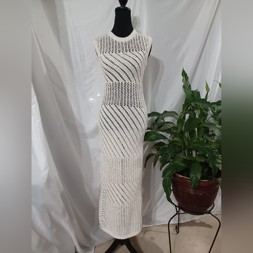 NWT Banana Republic White Cotton-Blend Open-Stitch Maxi Dress Size XSP